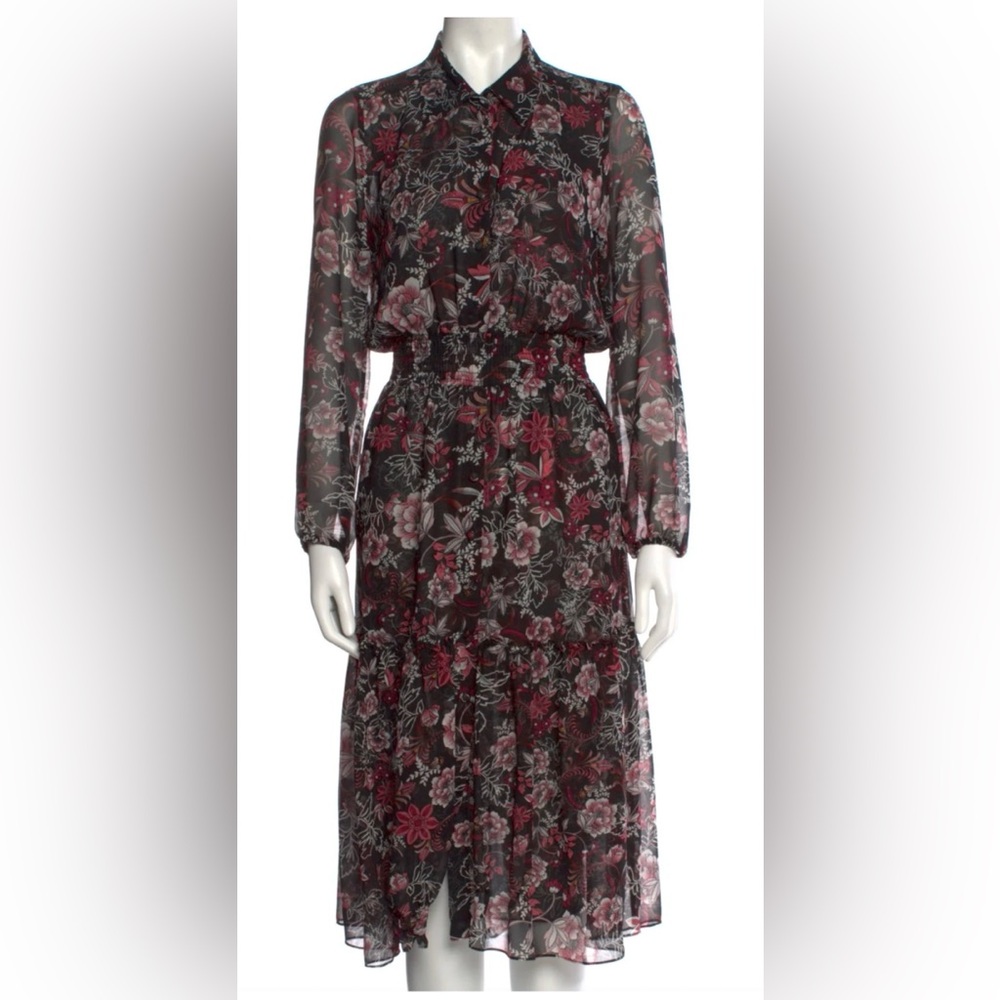 Misa Los Angeles Black and Red Floral Long Sleeve Dress